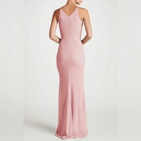 NWOT DRESS THE POPULATION $198 Sandra Blush High Slit V Neck Gown Size S - Picture 4 of 7